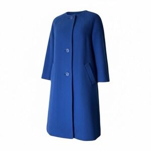 Vtg Lucy Academia 60s coat Wool Good Girls Revolt SZ Med Blue A-Line 3/4 Sleeve